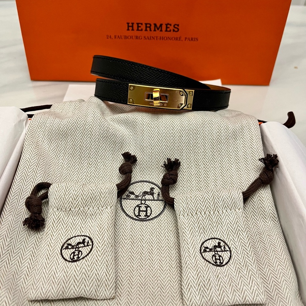 Hermes Kelly 18 leather belt noir